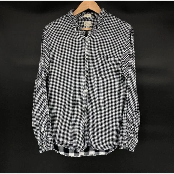J.Crew Mens Slim Double-Weave Button Up Shirt M Navy White Gingham Cotton Preppy - Picture 1 of 7